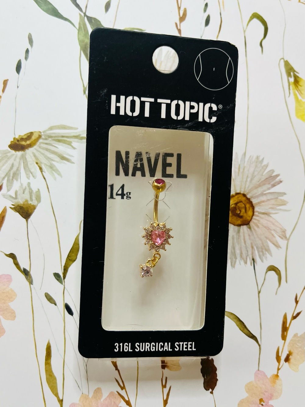 Hot Topic Gold Pink Bling Heart Navel Belly Ring 14G NWT - Picture 3 of 4